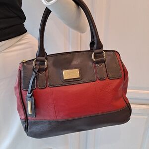 Tignanello Red and Brown Pebbled Leather Satchel Professional Social Status